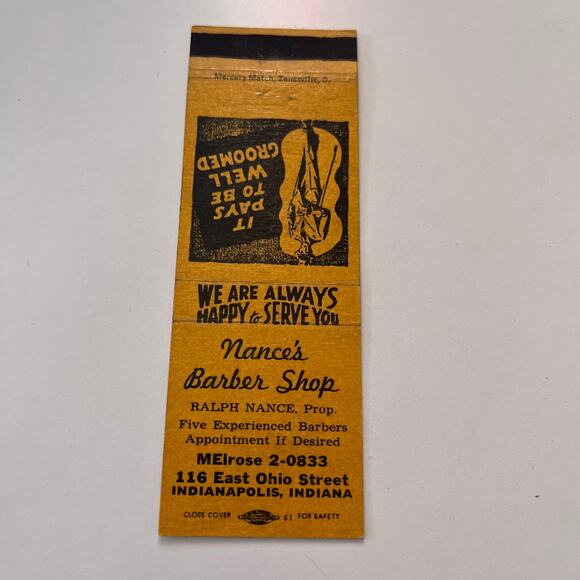 None and/or Unknown Other - Nance's Barber Shop Ralph Nance Indianapolis IN Vintage Matchbook Cover SMB5-4